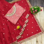 Thumbnail for Joban Fashion Red Rangoli silk Party Wear Sarees - Distacart