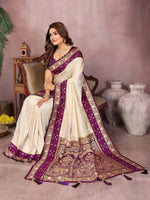 Thumbnail for Aastha Fashion Cream Kalamkari Silk Zari Woven Saree - Distacart