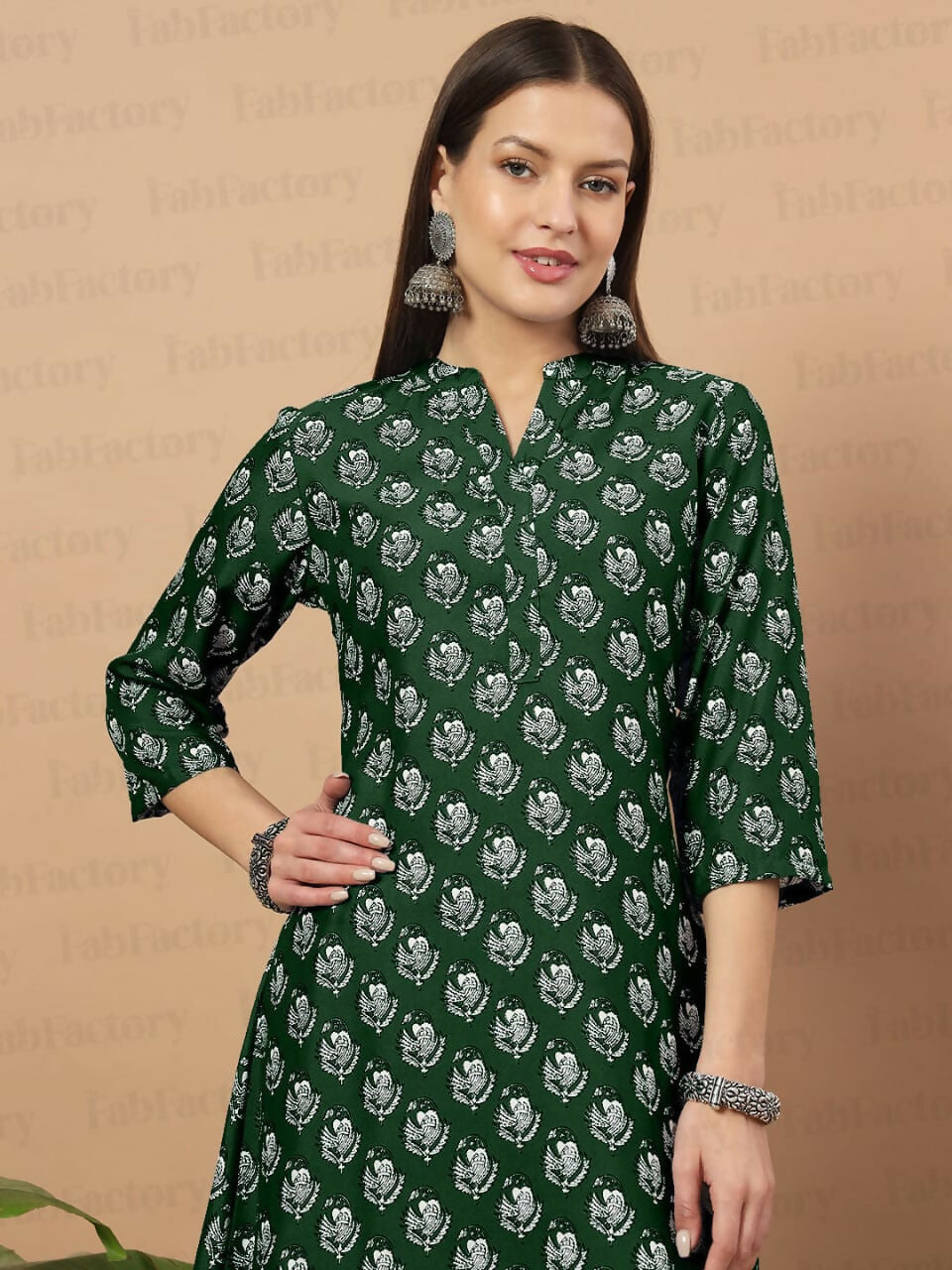 Vamika Poly Rayon Printed Bottle Green Party Wear/Casual Wear/Office Wear Kurta Set/Suit - Distacart