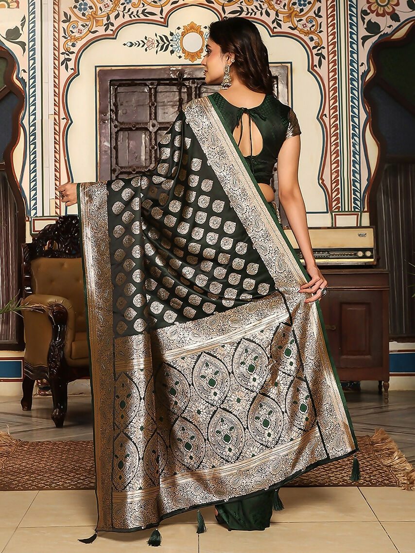 Shree Shyam Fashion Dark Green Silk Saree - Distacart