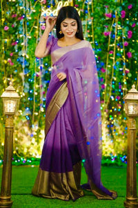 Thumbnail for Malishka Chiffon Woven Boarder Ready To Wear Saree With Blouse Piece - Blue - Distacart