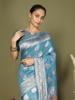 Thumbnail for Astita Linen Cotton Sky Blue Saree