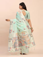 Thumbnail for Astita Linen Cotton Sea Green Saree