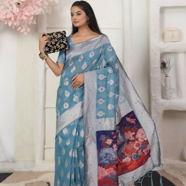 Astita Linen Cotton Sky Blue Saree