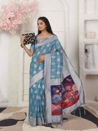 Astita Linen Cotton Sky Blue Saree