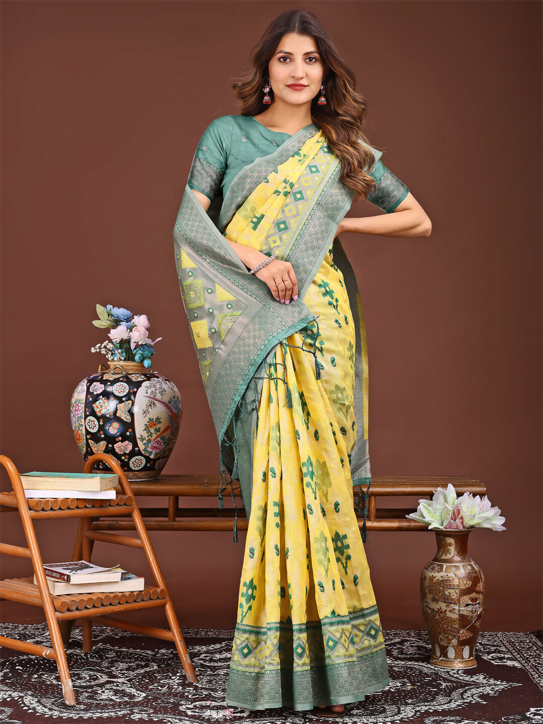 Astita Radiant Yellow Linen Cotton Patola Saree - Where Tradition Dances with Elegance