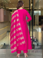 Thumbnail for The52 Rani Women's Gorgeous Embroidered Work Chanderi Fabric Flared Kurta Pant and Dupatta Set - Distacart