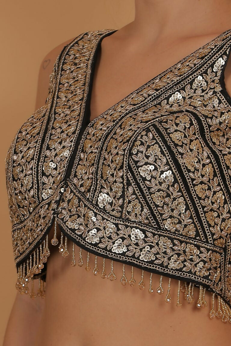 Joban Fashion Silk Zari And Sequence Work Padded Blouse - Black