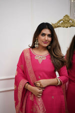 Thumbnail for The52 Gajri Women's Gorgeous Embroidered Viscose Chanderi Fabric Straight Kurta Pant with Dupatta Set - Distacart