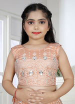 Thumbnail for Wedding Designer Peach Net Kidswear Lehenga - Aaradhna - Distacart