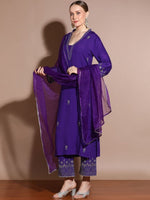 Thumbnail for Anouk Floral Embroidered Regular Thread Work Straight Kurta with Palazzos & Dupatta