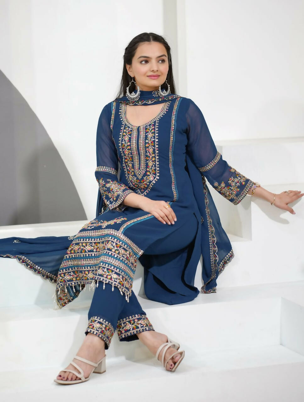 Teeya Creation Blue Color Faux Georgette Embroidery Work Party Wear Salwar Suit - Distacart