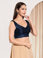 Thumbnail for Joban Fashion Navy Blue Mulberry Silk Padded Blouse With Round Neck Sleeveless