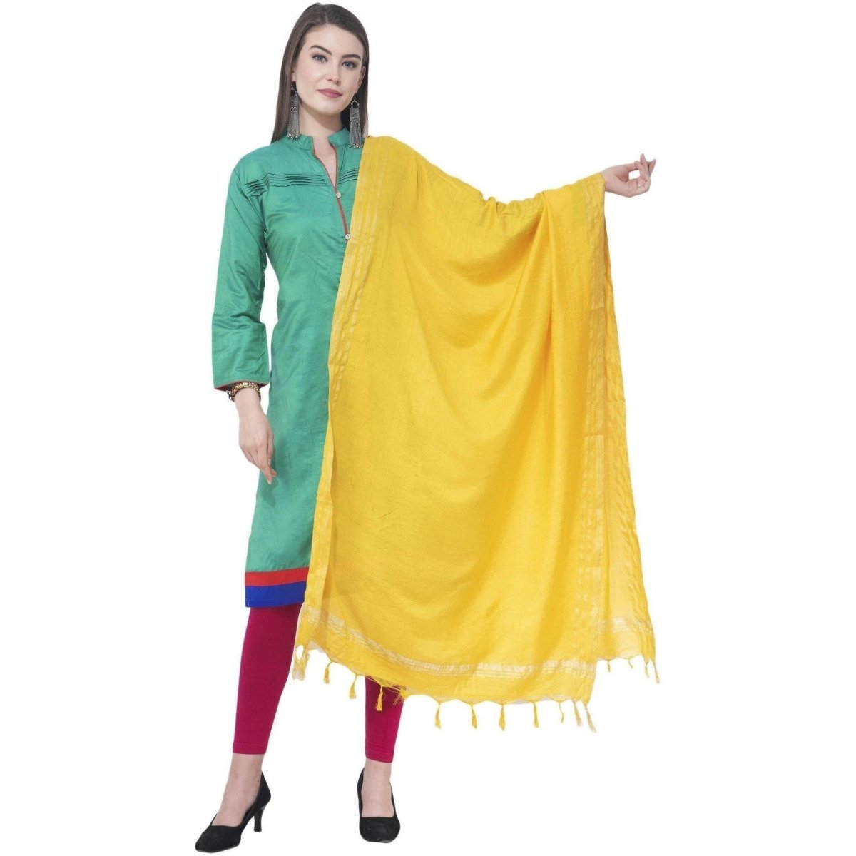 A R SILK Lemon Color Golden border Cotton Dupattas and Chunnis