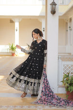 Thumbnail for Jyoti Fashion Women's Black Faux Georgette Sequins Zari Embroideredy Anarkali Dress with Dupatta - Distacart
