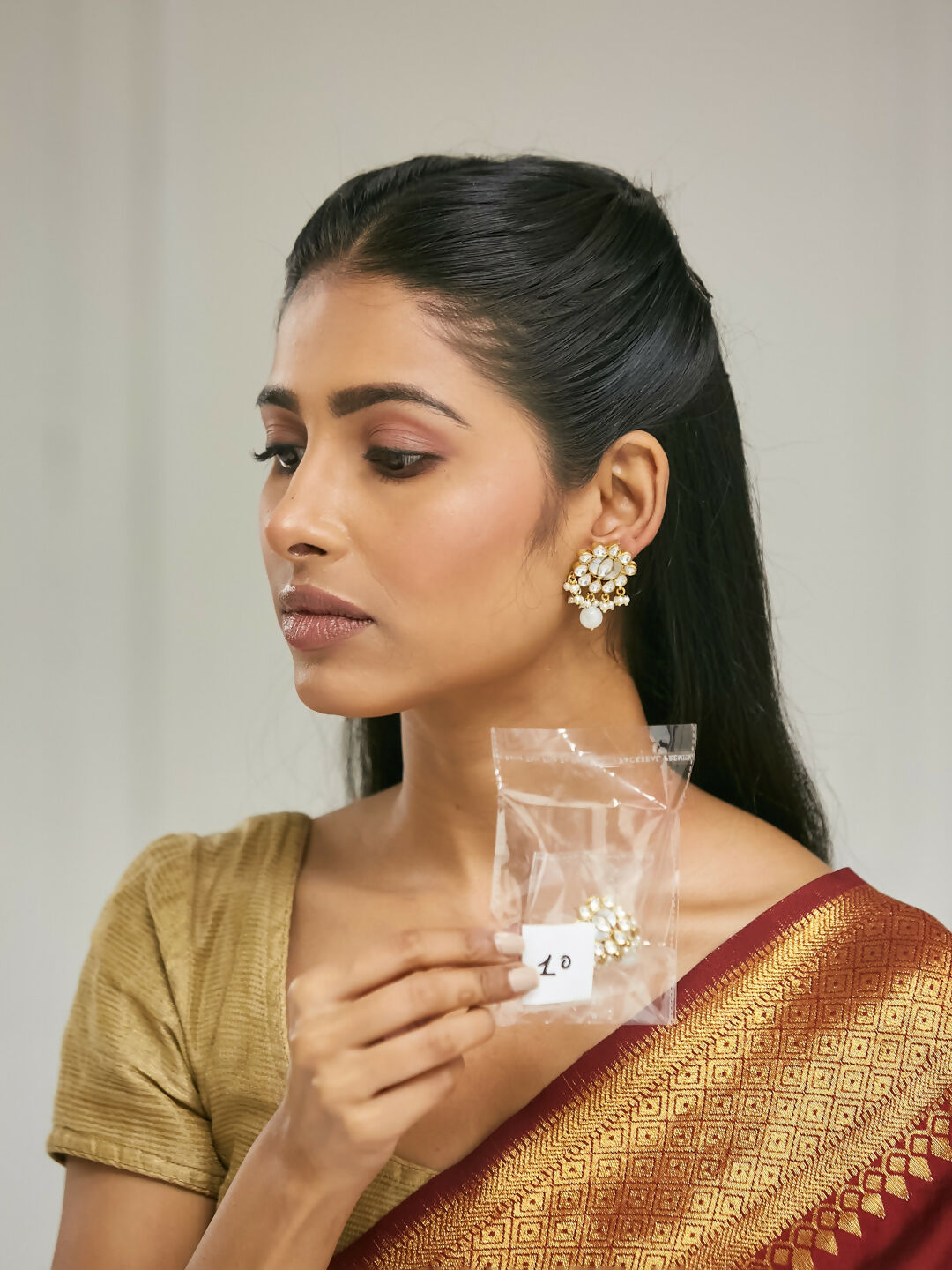 Nuyug 22K Gold-Plated Elegant MOP Studded Ethnic Pearl Drop Stud Earrings