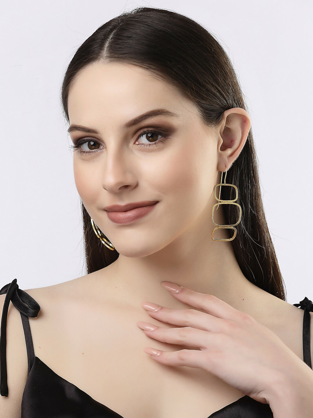 NVR Women Gold-Plated Contemporary Fish Hook Drop Earrings - Distacart