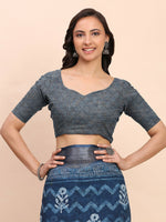 Thumbnail for Astita Linen Cotton Indigo Blue Saree