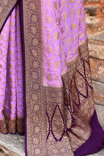 Thumbnail for Joban Fashion Lavender Crepe Chiffon Pure Handloom Banarasi Silk Saree