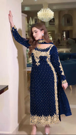 Thumbnail for Joban Fashion Blue Velvet Sequence Embroidery Work Kurta Set