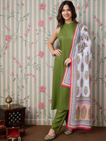 Thumbnail for Ode by House of Pataudi Round Neck A-Line Kurta with Trousers & Dupatta - Distacart