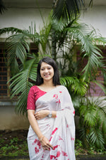 Thumbnail for Red Poly Georgette Tie And Dye Saree with Unstitched Blouse - A2M