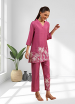 Thumbnail for Joban Fashion Pink Silk Embroidered Readymade Cord Set - Distacart