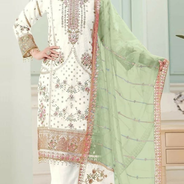 Anaita White Fox Georgette Stitched Suit with Embroidery Sequins - Distacart