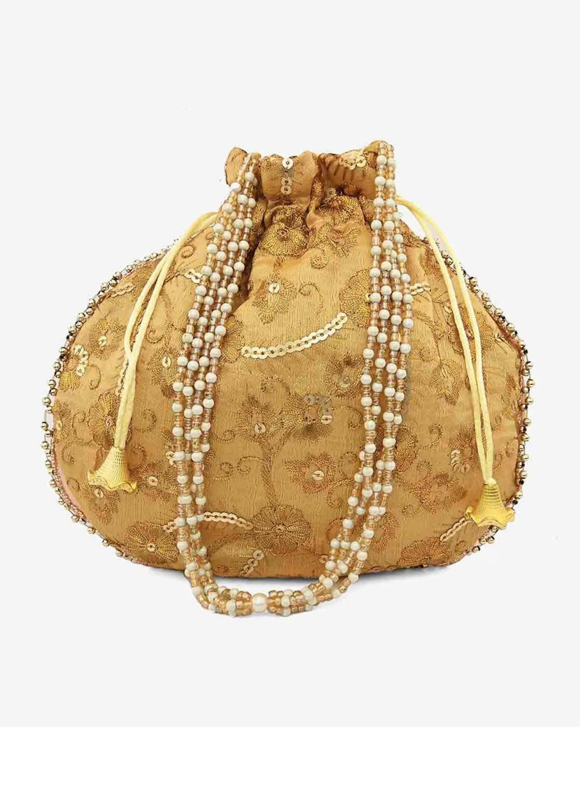 Joban Fashion Embroidered Potli Clutch - Brown