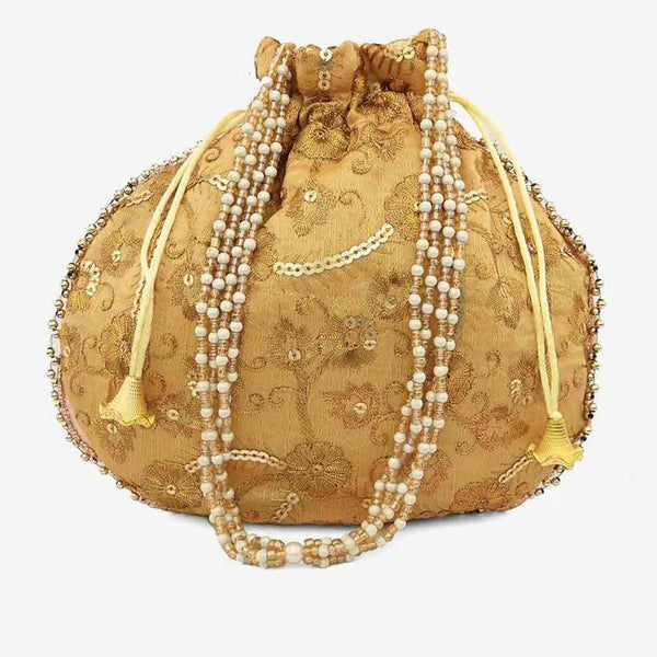 Joban Fashion Embroidered Potli Clutch - Brown