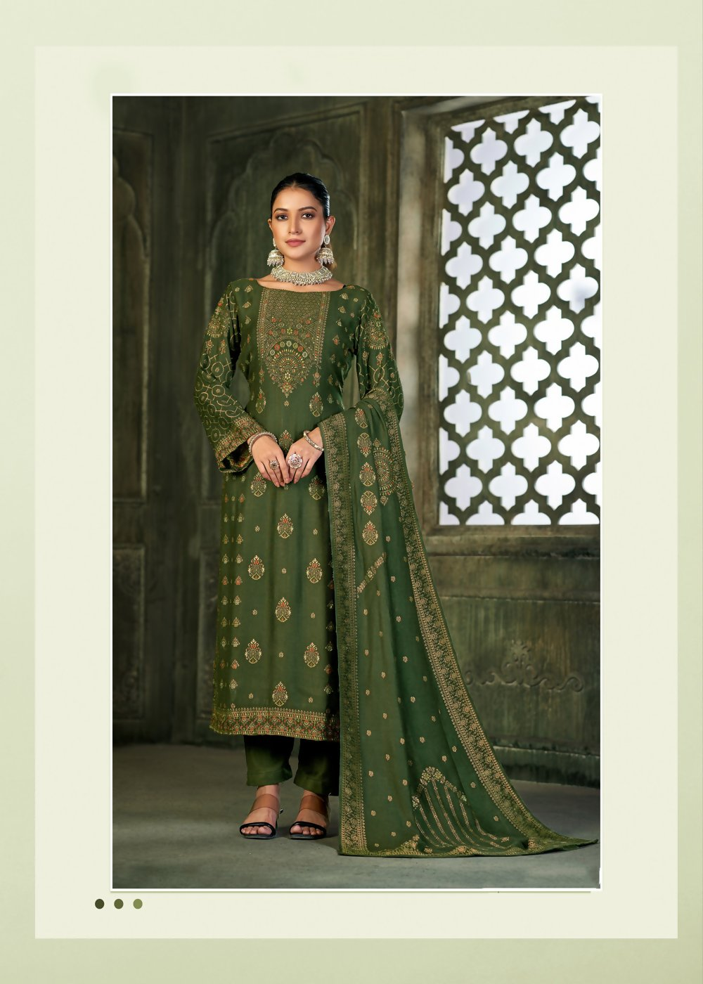 Green Viscose Pasmina Mina Work Kurta & Bottom with Dupatta - Natasha - Distacart