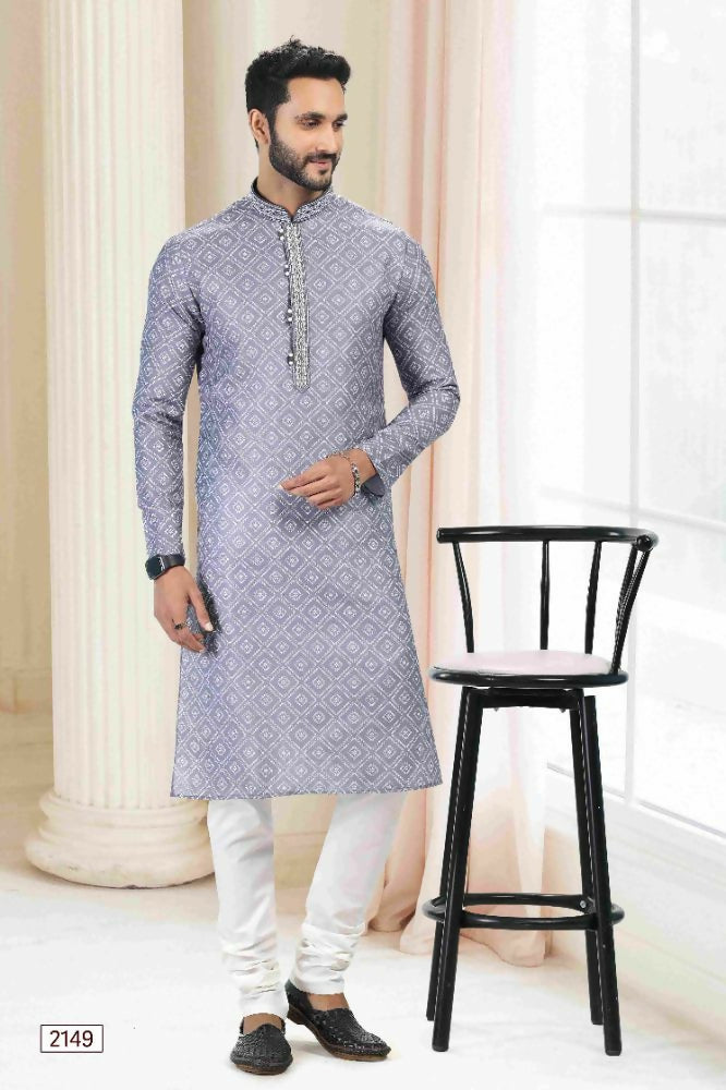 Raivat Ethnic Cotton Thread Work Kurta Pajama In Grey Colour - Dista