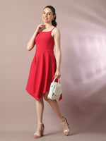 Thumbnail for Myshka Women's Pink Solid Shoulder Straps Fit and Flare Party Dress - Distacart
