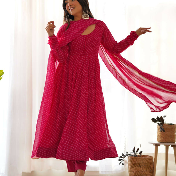 Lehenga Mart Designer Anarkali Suit With Kurta, Pant, Dupatta For Women-Rani Pink - Distacart