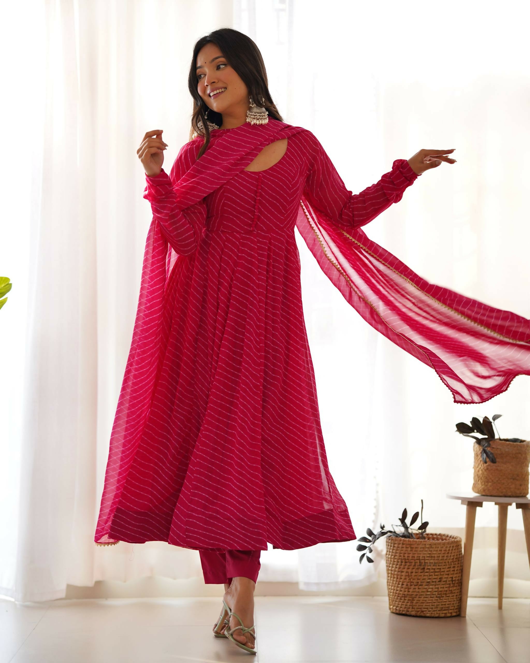 Lehenga Mart Designer Anarkali Suit With Kurta, Pant, Dupatta For Women-Rani Pink - Distacart