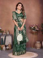 Thumbnail for Aastha Fashion Green Pure Dola Silk Handmade Original Bandhej Saree - Distacart