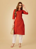 Thumbnail for Jyoti Fashion Women's Rust Cotton Blend Embroidered Kurta Pant Set - Distacart