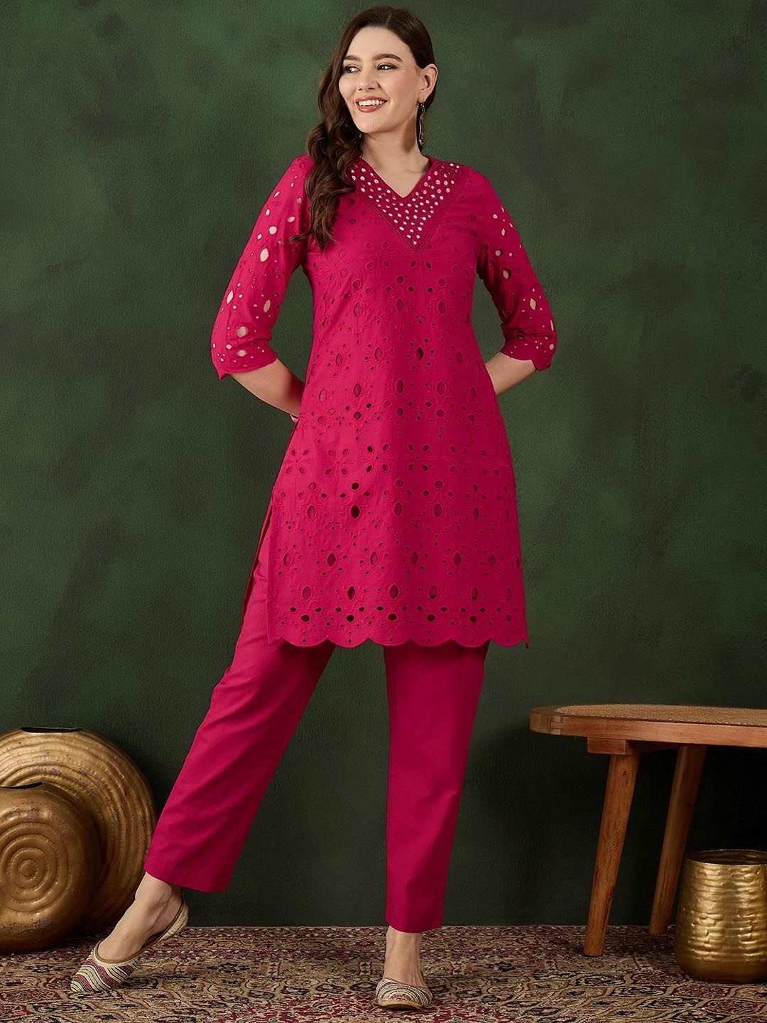 Sangria Embroidered Pure Cotton Kurta & Trouser - Distacart