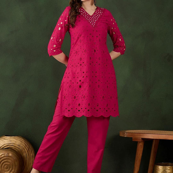Sangria Embroidered Pure Cotton Kurta & Trouser - Distacart