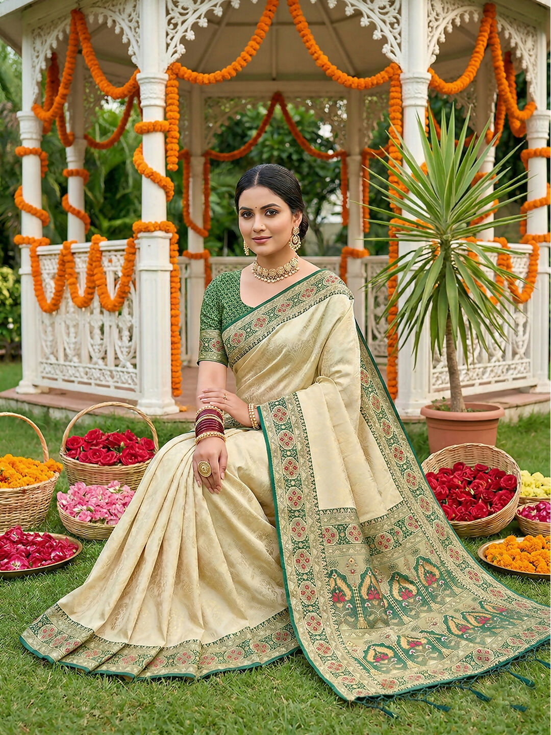 Shree Shyam Fashion Green Soft Silk Saree - Dista
