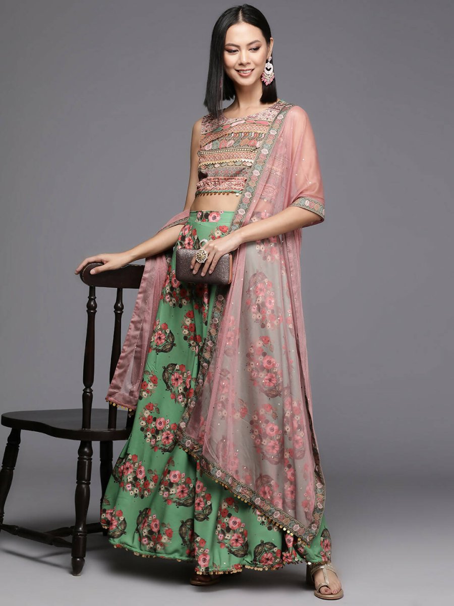 Ahalyaa Women's Traditional wear Lehenga Choli - Green - Distacart