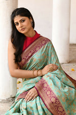 Thumbnail for Joban Fashion Aqua Crepe Chiffon Pure Handloom Banarasi Silk Saree