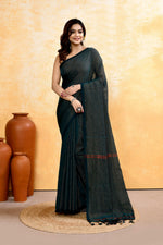 Thumbnail for Piyari Fashion Women's Moss Green Embellished Cotton Blend Zari Check Handloom Saree - Distacart