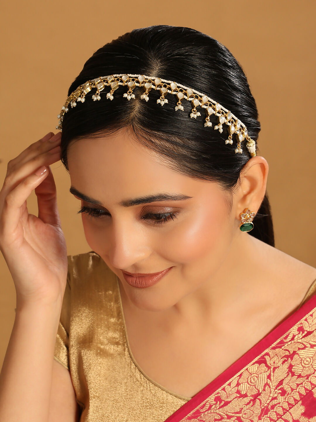 Nuyug 22K Gold Plated Regal Kundan & Pearl Matha Patti