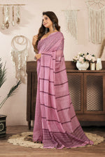 Thumbnail for Joban Fashion Coral Pink Paisley & Geomatric Linen Ready To Wear Saree With Unstitched Blouse - Distacart