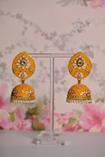Thumbnail for Yellow Hand Painted Ethnic Meenakari Jhumki Earrings By House of Ree - Distacart