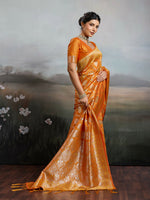 Thumbnail for Shree Shyam Fashion Orange Silk Blend Saree - Distacart