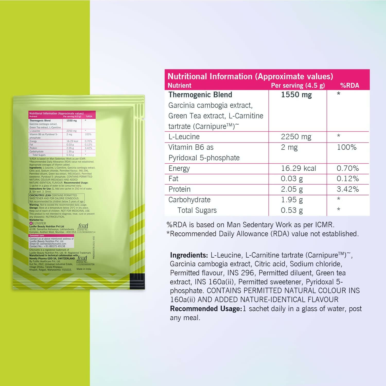 Chicnutrix Korean Lean Weight Management Fat Burner Sachets - Distacart