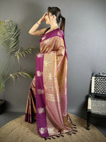 Thumbnail for Joban Fashion Wine Intricate Zari Weaving Soft Silk Dharmavaram Saree