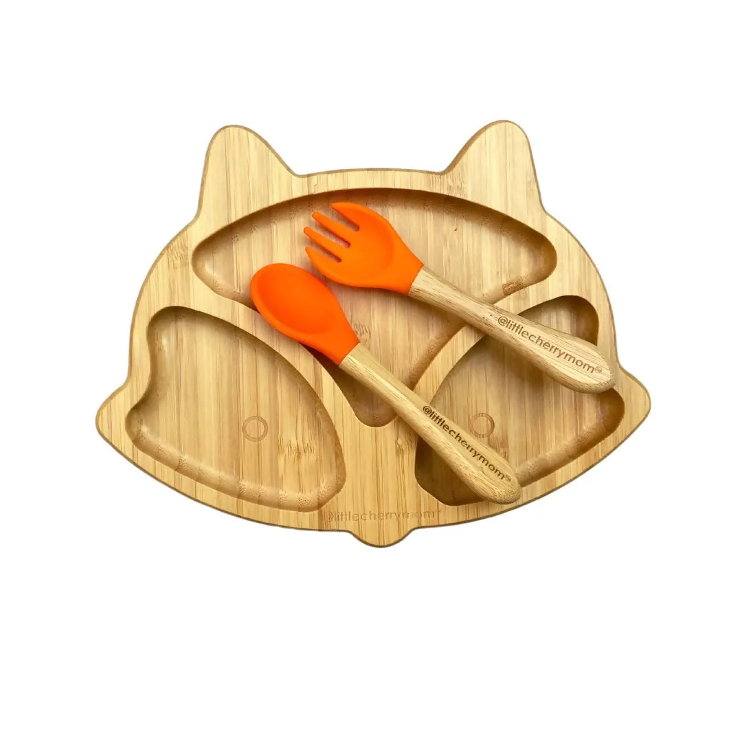 Littlecherrymom Fox Bamboo Suction Plate (With Fork And Spoon) - Distacart